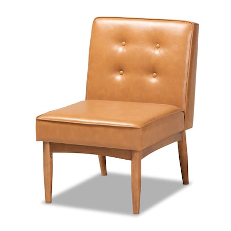 Baxton Studio Arvid Mid-Century Modern Tan Faux Leather and Walnut Brown Finished Wood Dining Chair 175-10838-Zoro